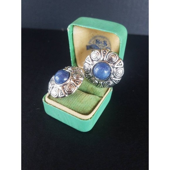 Silver and Blue Plastic Clip-on Earrings - Picture 4 of 10